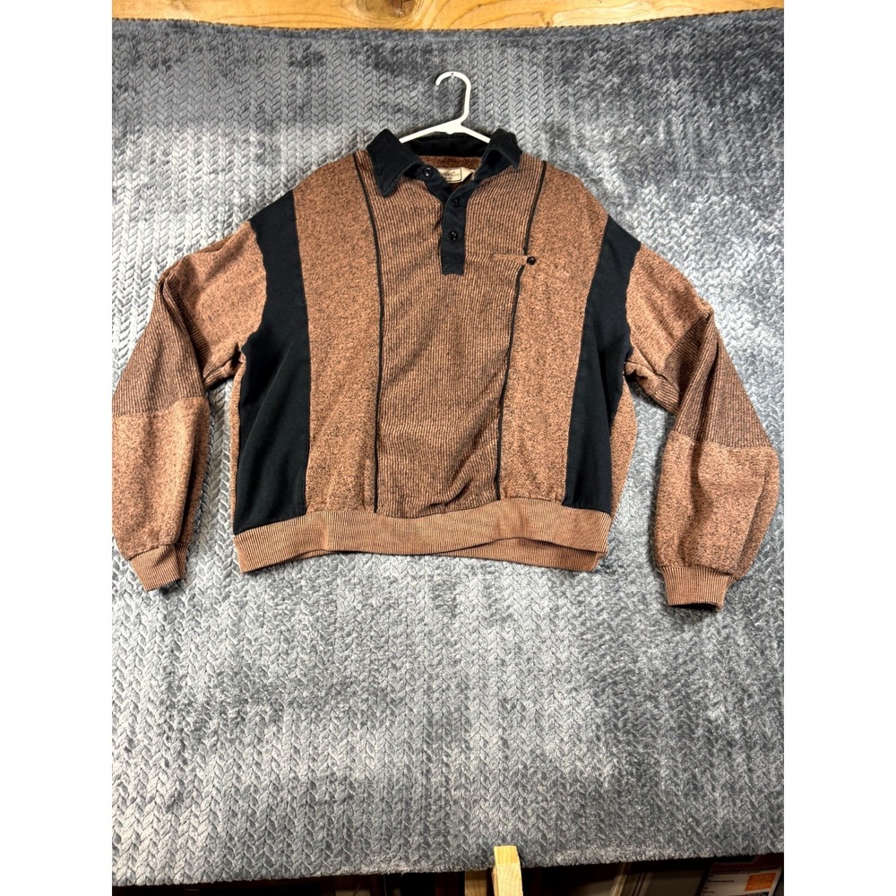 VTG Classics by Palmland Knit Shirt Mens 2XL Bronze Black Two Tone Banded Bottom